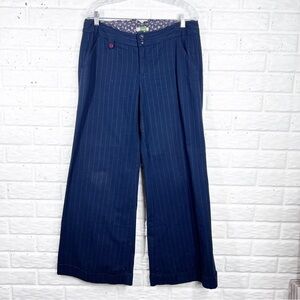 Ett Twa Navy Pin Striped Wide Leg Trouser | Cotton